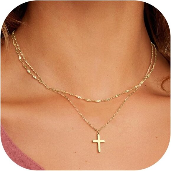 Layered Cross Necklace for Women,14K Gold Plated/Sterling Silver Plated Choker N - Picture 1 of 6